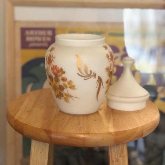 Vintage Apothecary Jar Floral Satin Italy Glass - Picture 3 of 5